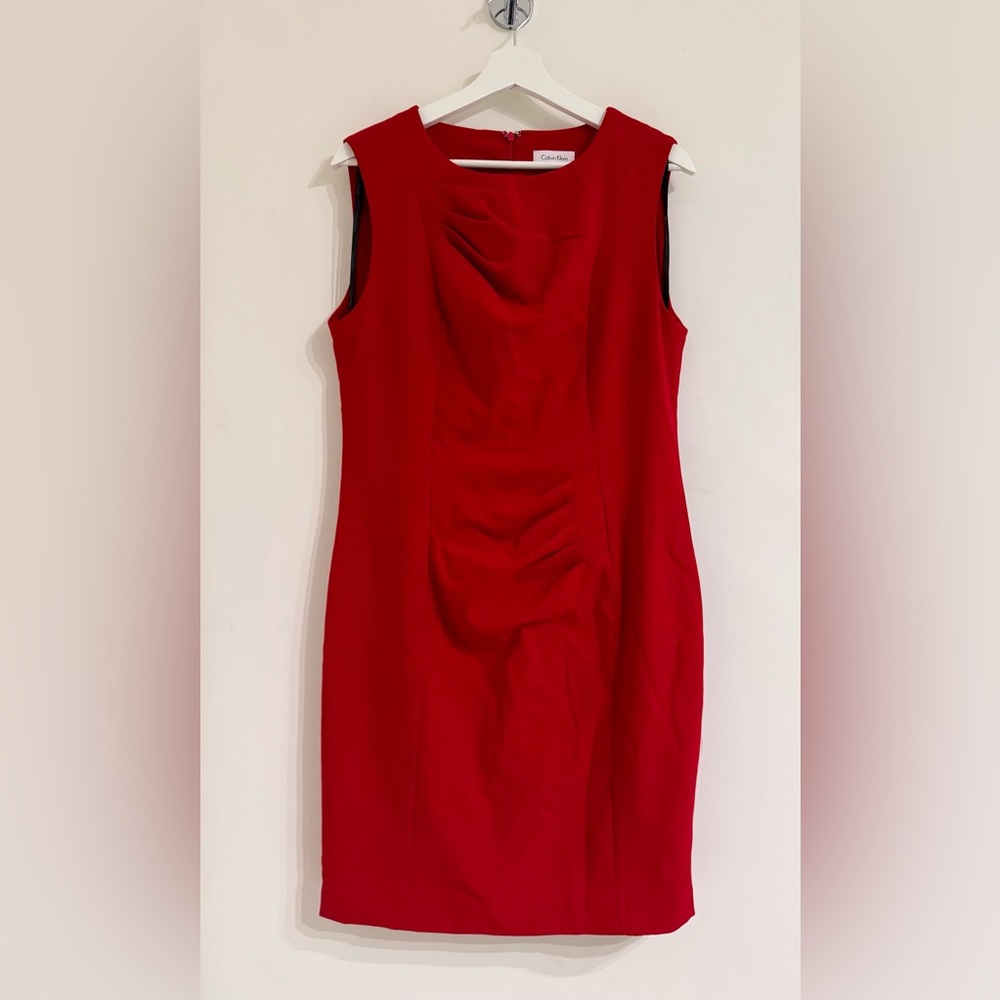 Calvin Klein Red Sleeveless Midi Sheath Dress